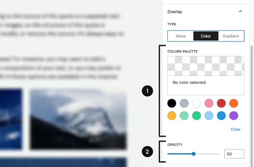 The overlay panel – color section