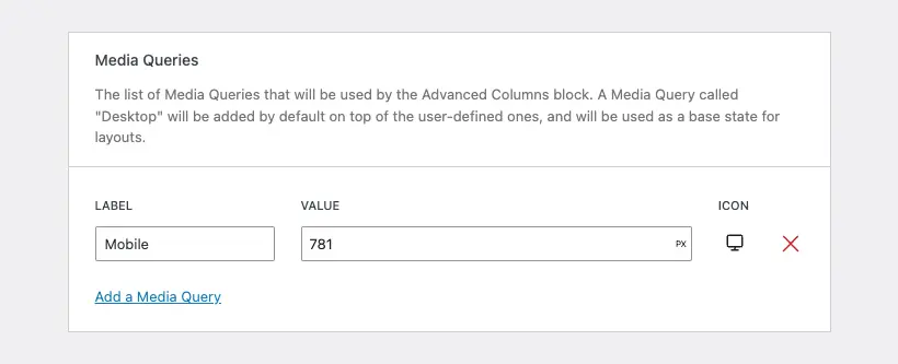 The media queries settings page in the free version