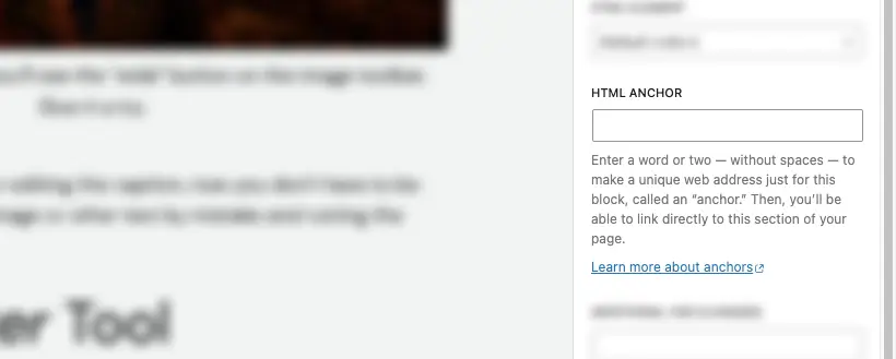 WordPress anchor options